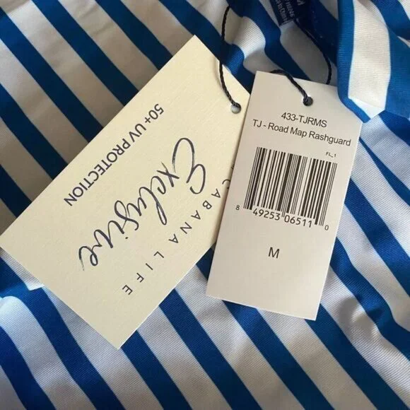 Cabana Life Women’s Striped  UPF 50+ Long Sleeve Shirt swim pool sports Sz M New - Picture 10 of 13